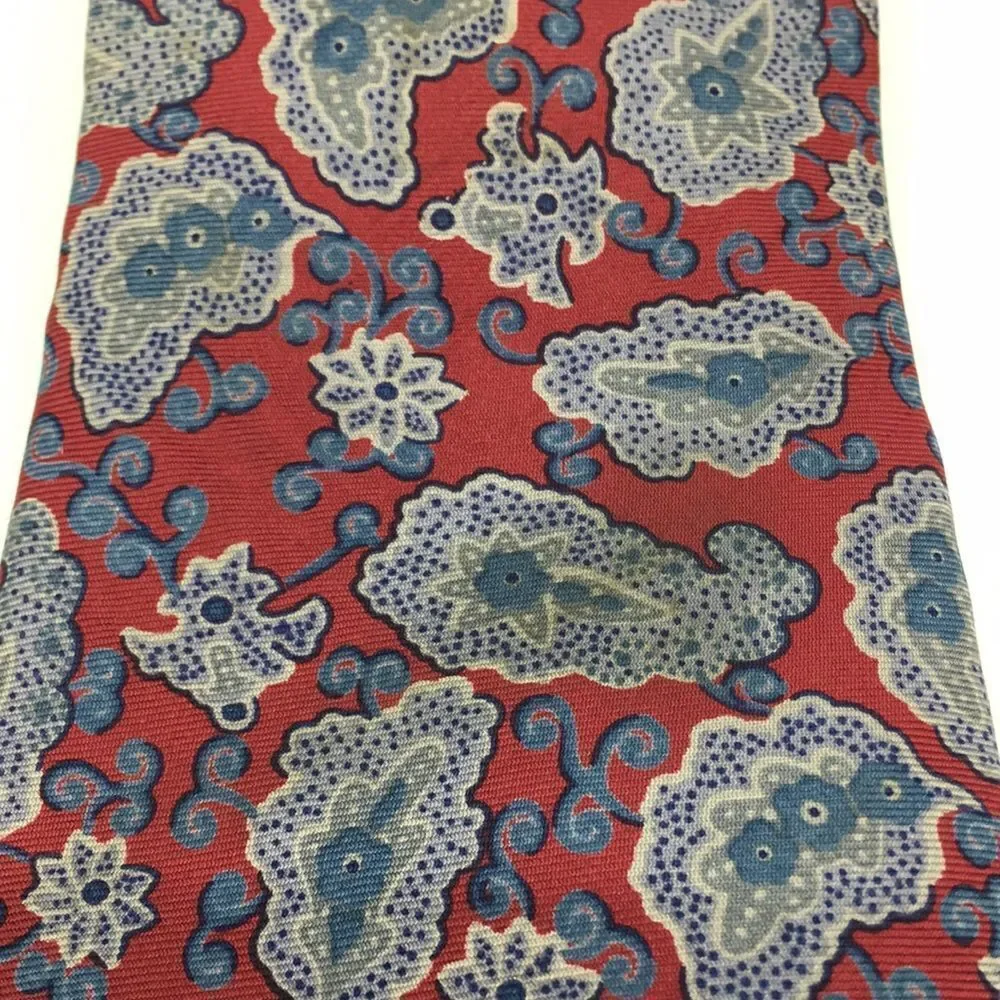 Vintage Yves Saint Laurent YSL Dark Red Blue and Gray Paisley Silk Tie